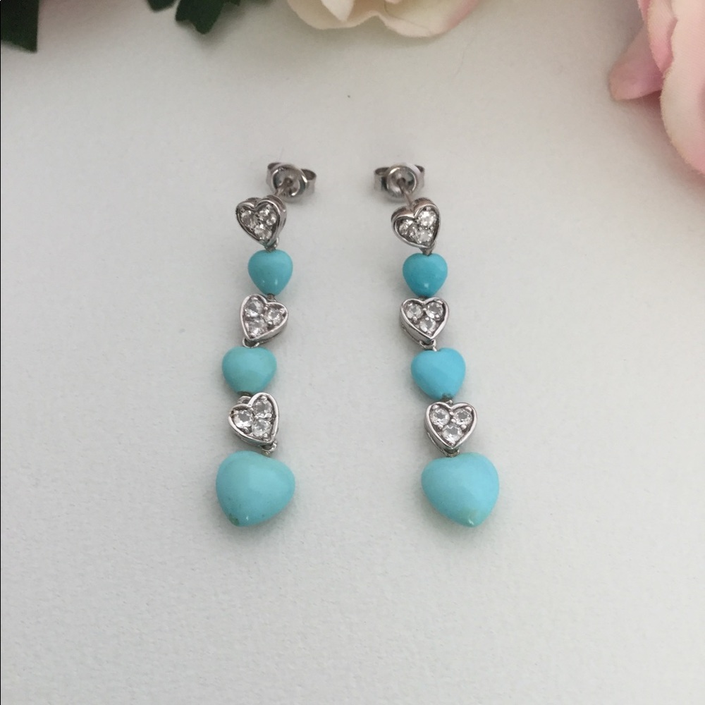 10k TURQUOISE HEART EARRINGS - Picture 3 of 6